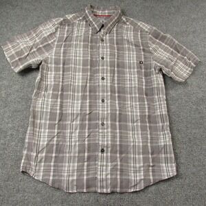 Marmot‎ Shirt Mens Medium Gray Plaid Button Up Short Sleeve Lightweight Hiking